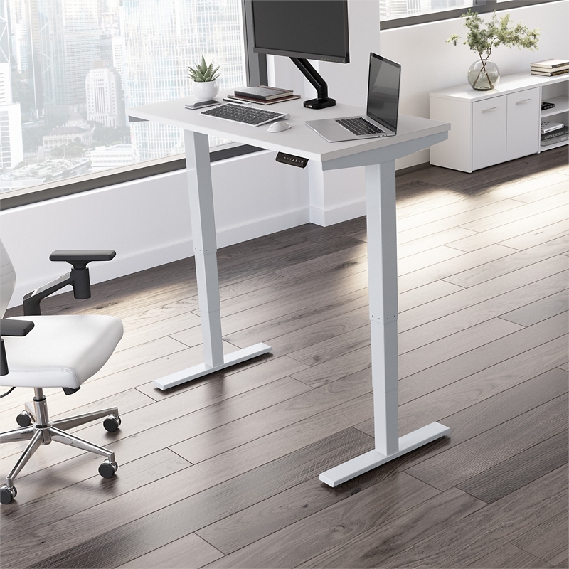 Pemberly Row 48W Height Adjustable Desk in White - Engineered Wood