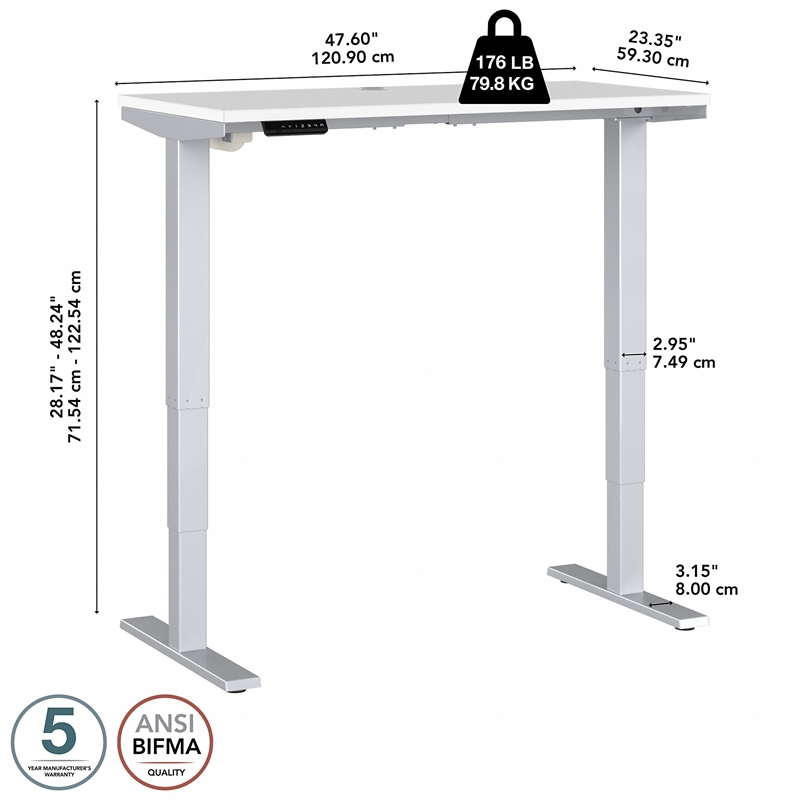 Pemberly Row 48W Height Adjustable Desk in White - Engineered Wood