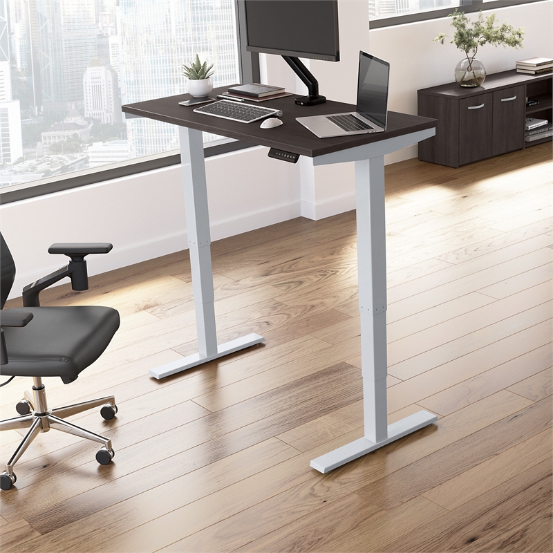 Pemberly Row 48W Height Adjustable Desk in Storm Gray - Engineered Wood