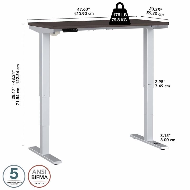 Pemberly Row 48W Height Adjustable Desk in Storm Gray - Engineered Wood