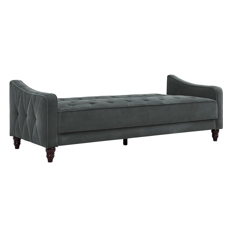 Pemberly Row Modern Vintage Tufted Sofa Sleeper II- Gray Velvet