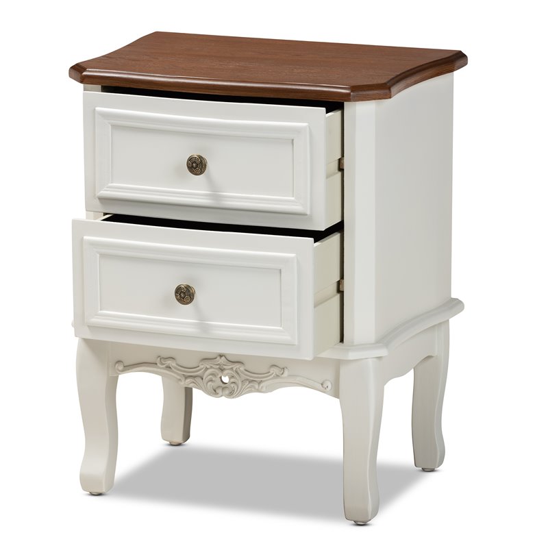 Pemberly Row White and Cherry Brown Finished Wood 2-Drawer End Table