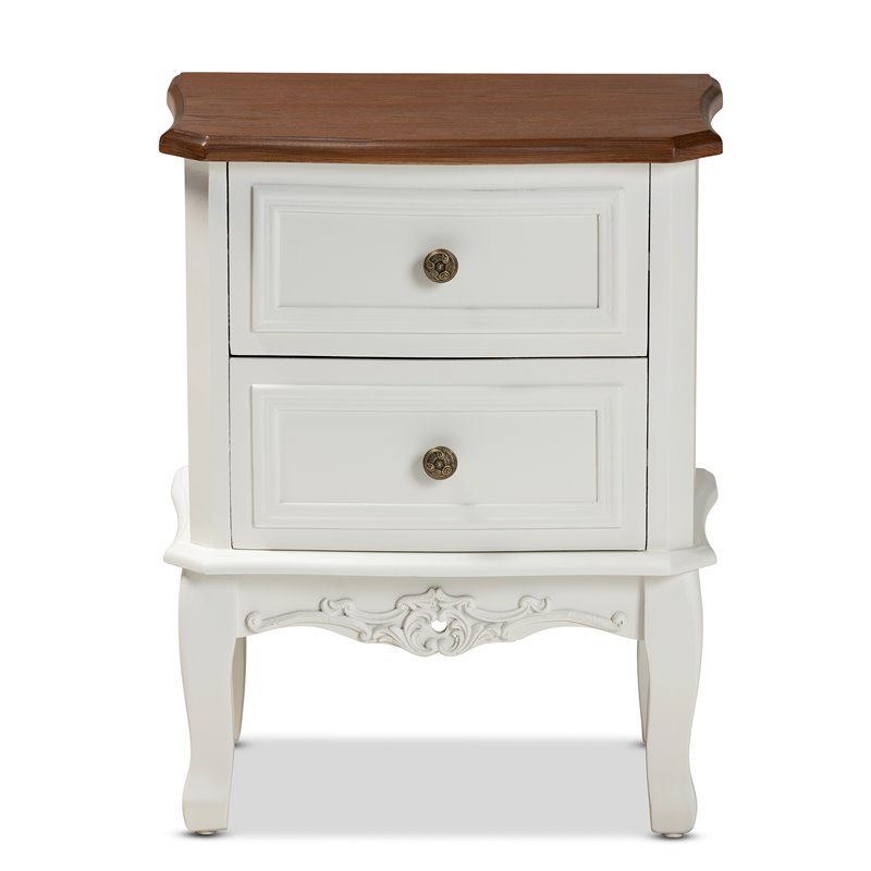 Pemberly Row White and Cherry Brown Finished Wood 2-Drawer End Table