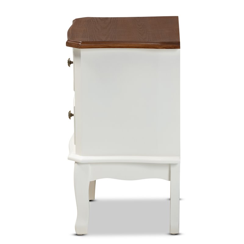 Pemberly Row White and Cherry Brown Finished Wood 2-Drawer End Table