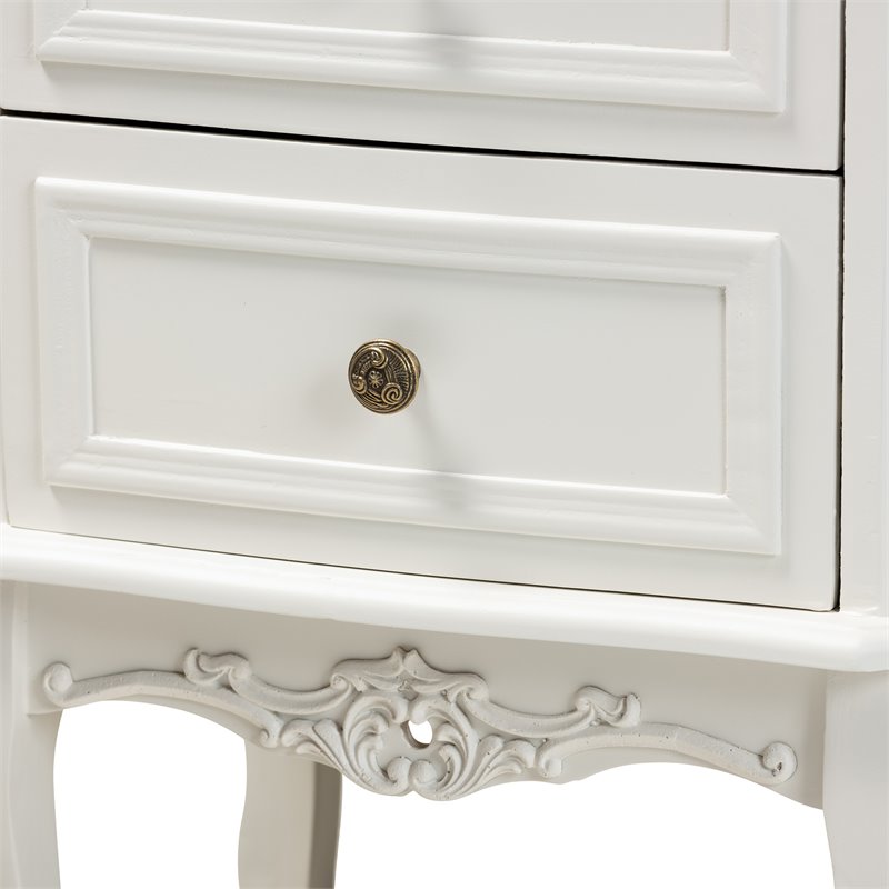 Pemberly Row White and Cherry Brown Finished Wood 2-Drawer End Table