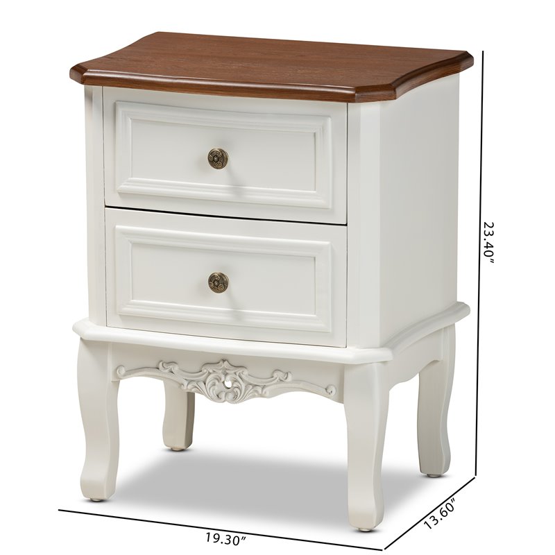 Pemberly Row White and Cherry Brown Finished Wood 2-Drawer End Table