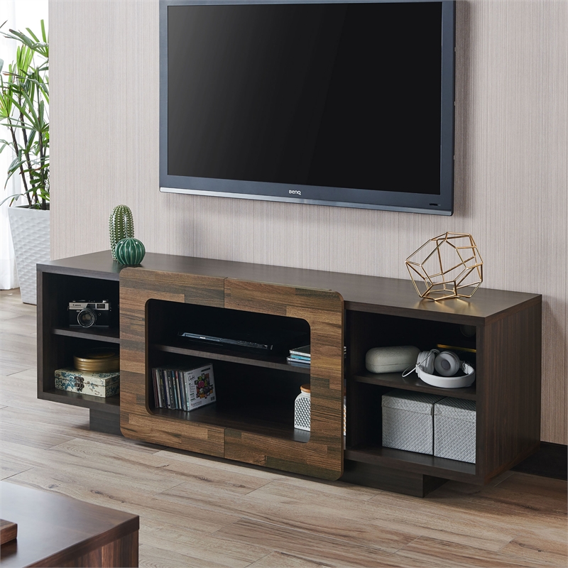 Pemberly Row Modern Wood Storage 62-Inch TV Stand in Brown Wenge