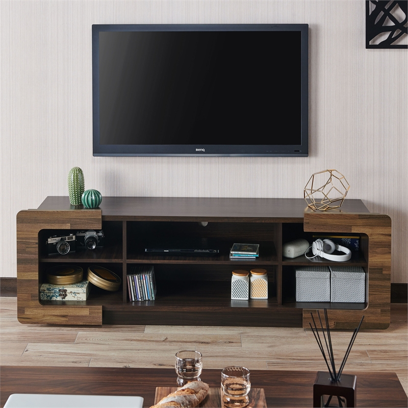 Pemberly Row Modern Wood Storage 62-Inch TV Stand in Brown Wenge