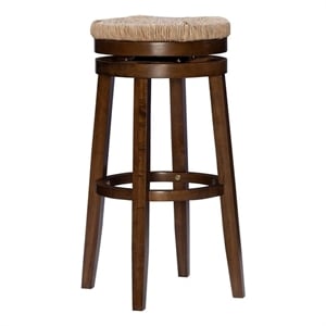 Pemberly Row 31&quot Wood Swivel Seagrass Seat Barstool in Walnut Brown
