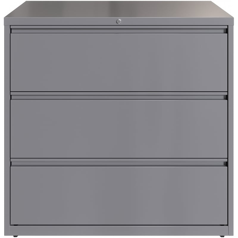 Pemberly Row 42in Wide 3 Drawer Metal Lateral Filing Cabinet Arctic Silver