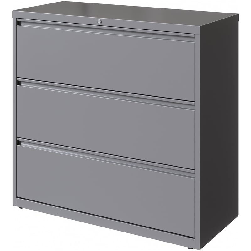 Pemberly Row 42in Wide 3 Drawer Metal Lateral Filing Cabinet Arctic Silver