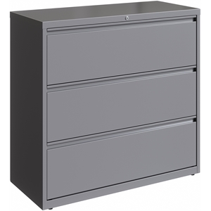 Pemberly Row 42in Wide 3 Drawer Metal Lateral Filing Cabinet Arctic Silver