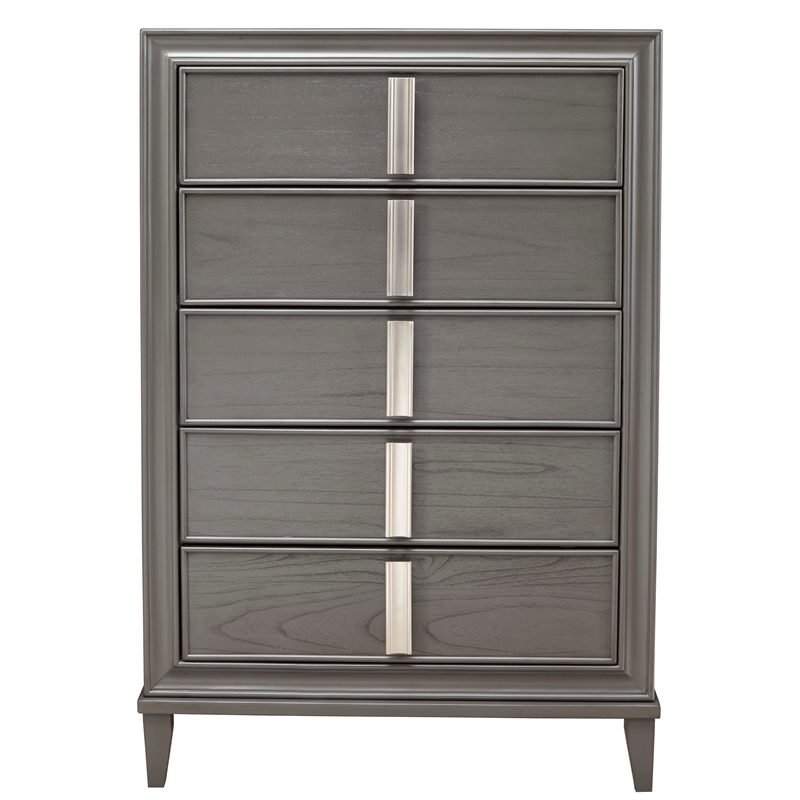 Pemberly Row Modern / Contemporary Wood 5 Drawer Chest in Dark Gray
