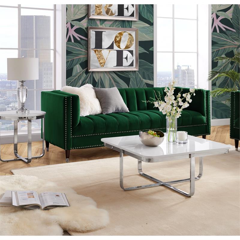 Pemberly Row Modern Stainless Steel Base Coffee Table in White/Chrome