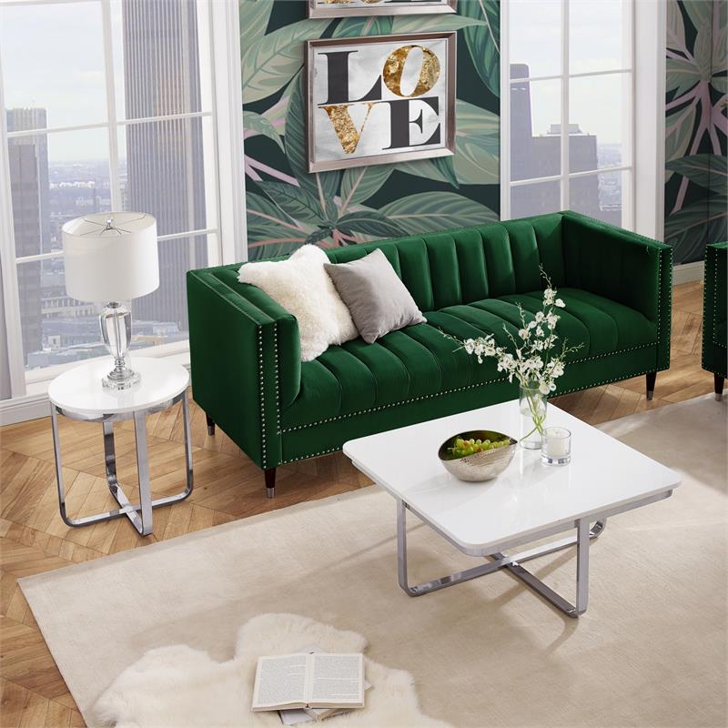 Pemberly Row Modern Stainless Steel Base Coffee Table in White/Chrome