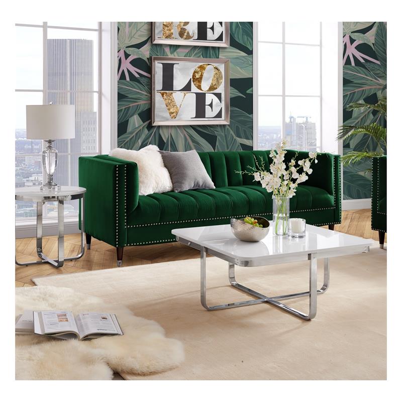 Pemberly Row Modern Stainless Steel Base Coffee Table in White/Chrome