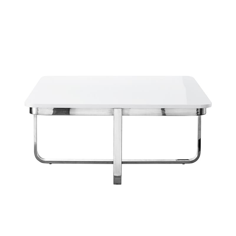 Pemberly Row Modern Stainless Steel Base Coffee Table in White/Chrome