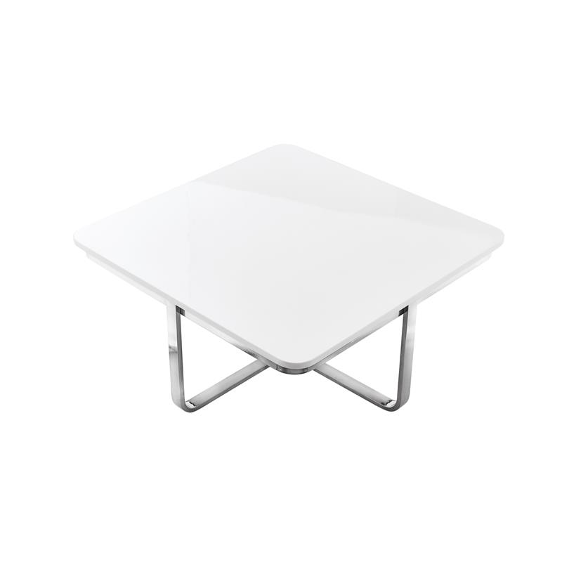 Pemberly Row Modern Stainless Steel Base Coffee Table in White/Chrome