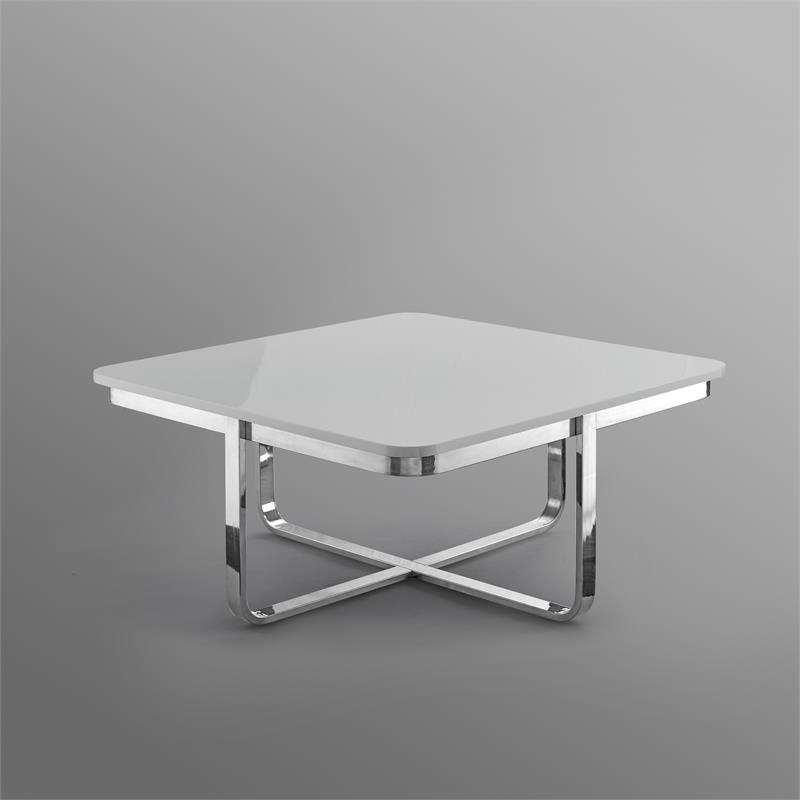 Pemberly Row Modern Stainless Steel Base Coffee Table in White/Chrome