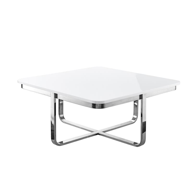 Pemberly Row Modern Stainless Steel Base Coffee Table in White/Chrome