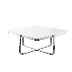 Pemberly Row Modern Stainless Steel Base Coffee Table in White/Chrome