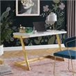 Pemberly Row Modern Stainless Steel Base Writing Desk in White/Gold
