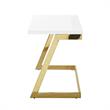 Pemberly Row Modern Stainless Steel Base Writing Desk in White/Gold