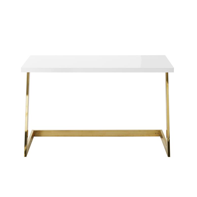 Pemberly Row Modern Stainless Steel Base Writing Desk in White/Gold