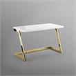 Pemberly Row Modern Stainless Steel Base Writing Desk in White/Gold