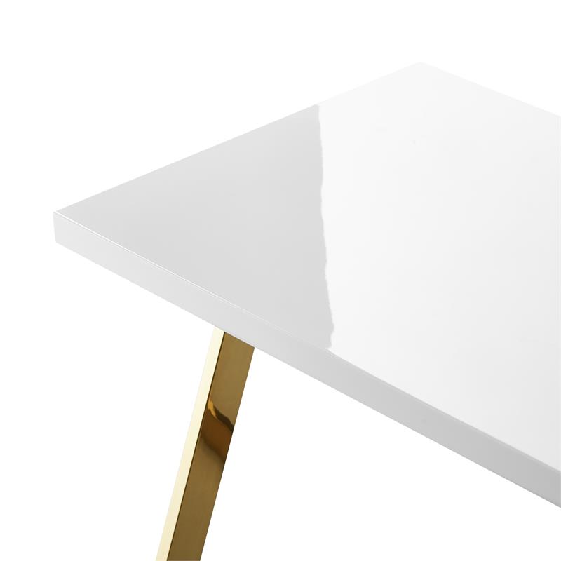 Pemberly Row Modern Stainless Steel Base Writing Desk in White/Gold