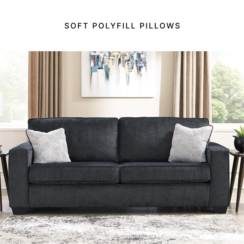 Pemberly Row Contemporary Sofa with 2 Decorative Pillows in Slate