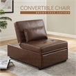 Pemberly Row Upholstered Faux Leather Convertible Chair to Sofa Bed in Brown
