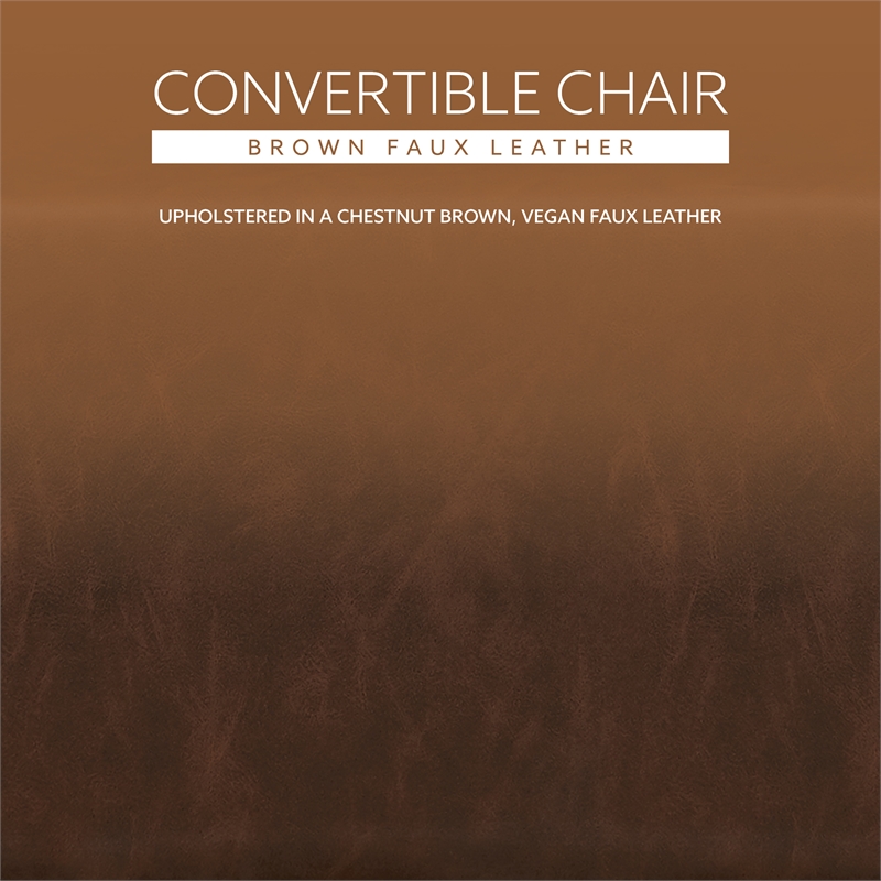 Pemberly Row Upholstered Faux Leather Convertible Chair to Sofa Bed in Brown