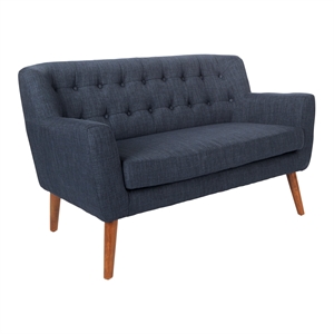 Pemberly Row Modern Loveseat in Navy Blue Fabric with Coffee Legs