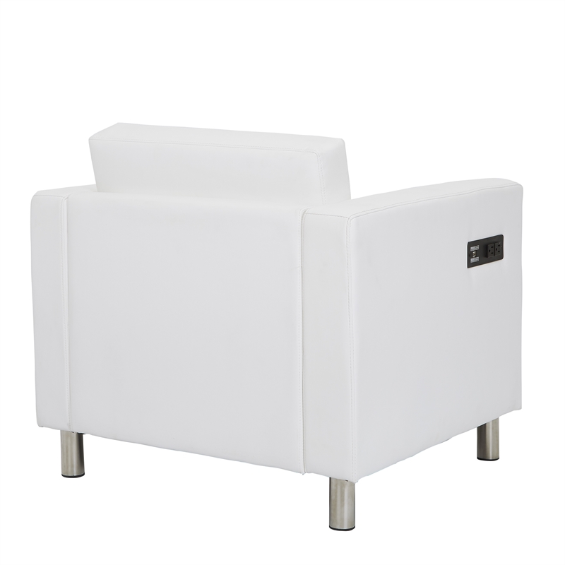 Pemberly Row Chair with Single Charging Station in Snow White Fabric
