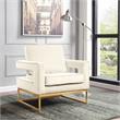 Pemberly Row Modern Cream Velvet Accent Chair with Gold Iron Base