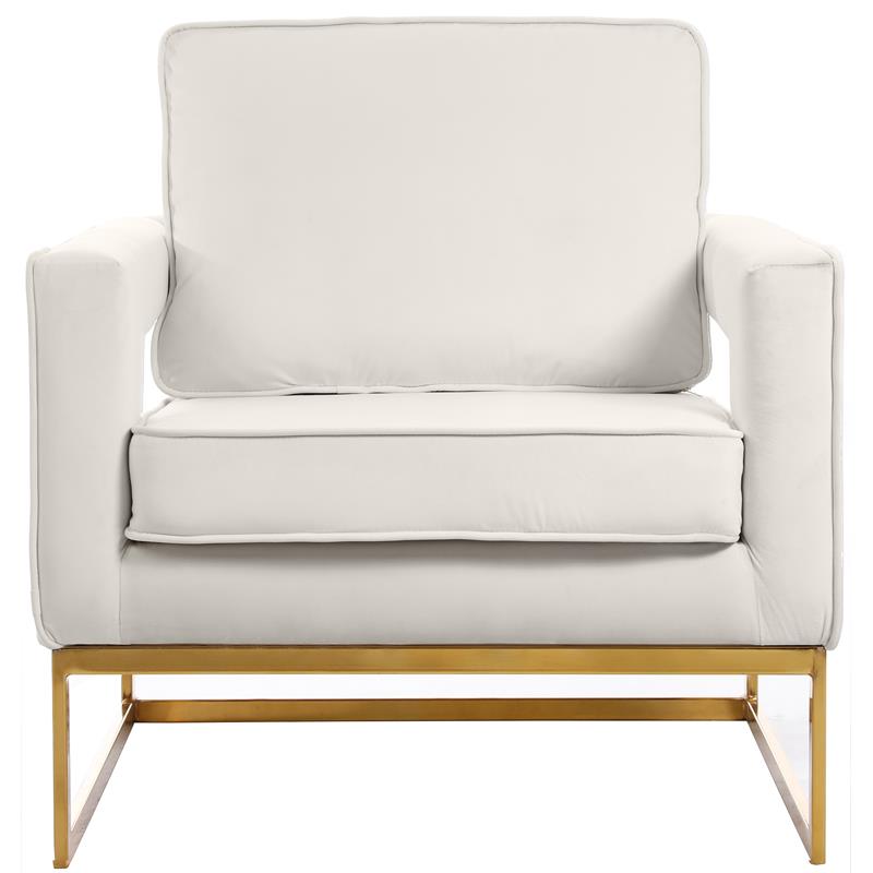 Pemberly Row Modern Cream Velvet Accent Chair with Gold Iron Base