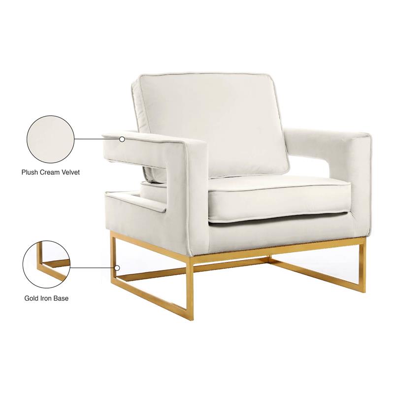 Pemberly Row Modern Cream Velvet Accent Chair with Gold Iron Base