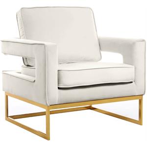 Pemberly Row Modern Cream Velvet Accent Chair with Gold Iron Base