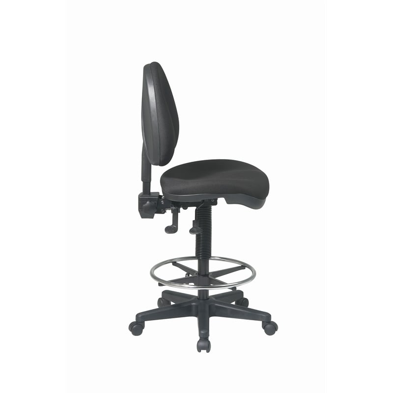 Pemberly Row Deluxe Ergonomic Black Fabric Drafting Chair w/ Adjustable Footring