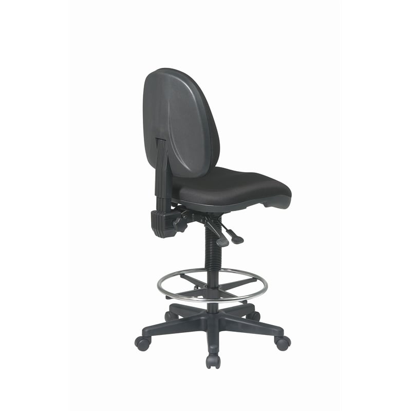 Pemberly Row Deluxe Ergonomic Black Fabric Drafting Chair w/ Adjustable Footring