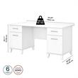 Pemberly Row 60W Office Desk with Drawers in White - Engineered Wood