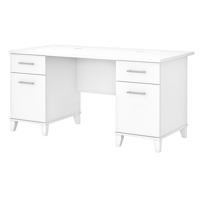 Pemberly Row 60W Office Desk with Drawers in White - Engineered Wood