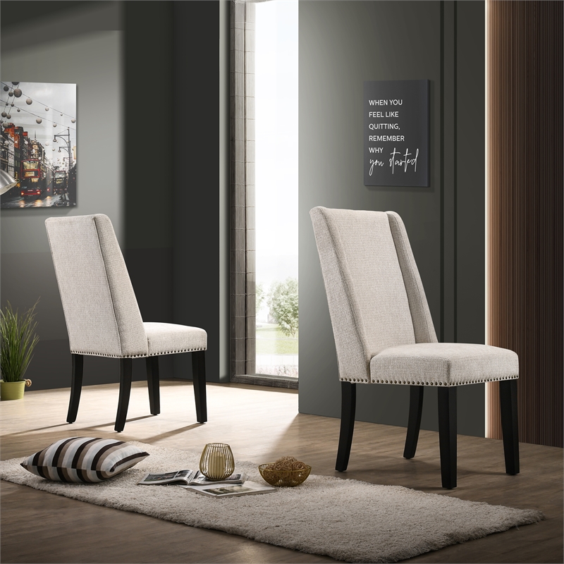 Pemberly Row Upholstered Wood Dining Chair in Beige (Set of 2)