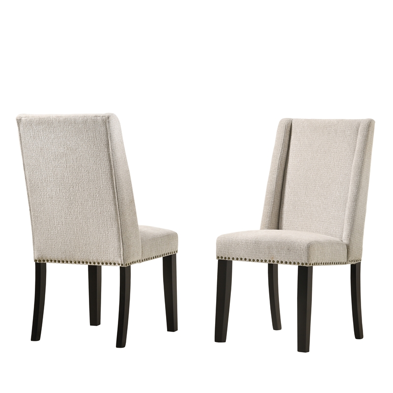 Pemberly Row Upholstered Wood Dining Chair in Beige (Set of 2)