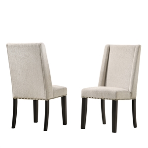 Pemberly Row Upholstered Wood Dining Chair in Beige (Set of 2)