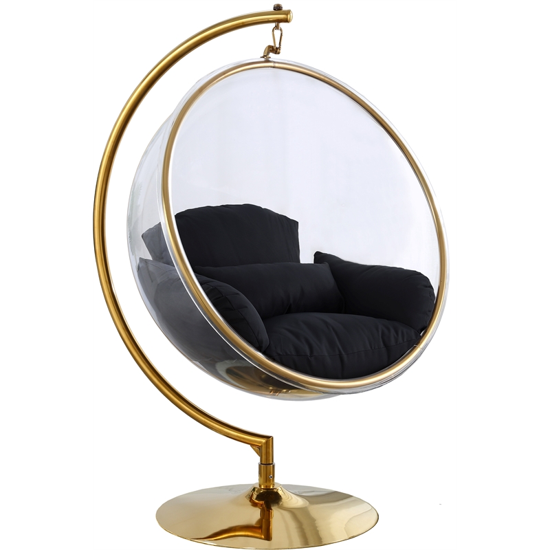 Pemberly Row Black Fabric Acrylic and Metal Swing Bubble Accent Chair