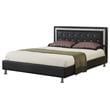 Pemberly Row Faux Leather Queen Platform Bed with Crystal Tufted Buttons - Black