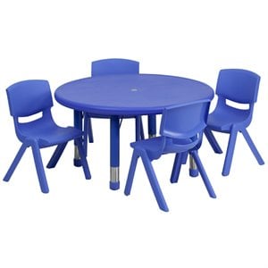 Pemberly Row 5 Piece 33&quot Round Height Adjustable Plastic Table Set in Blue