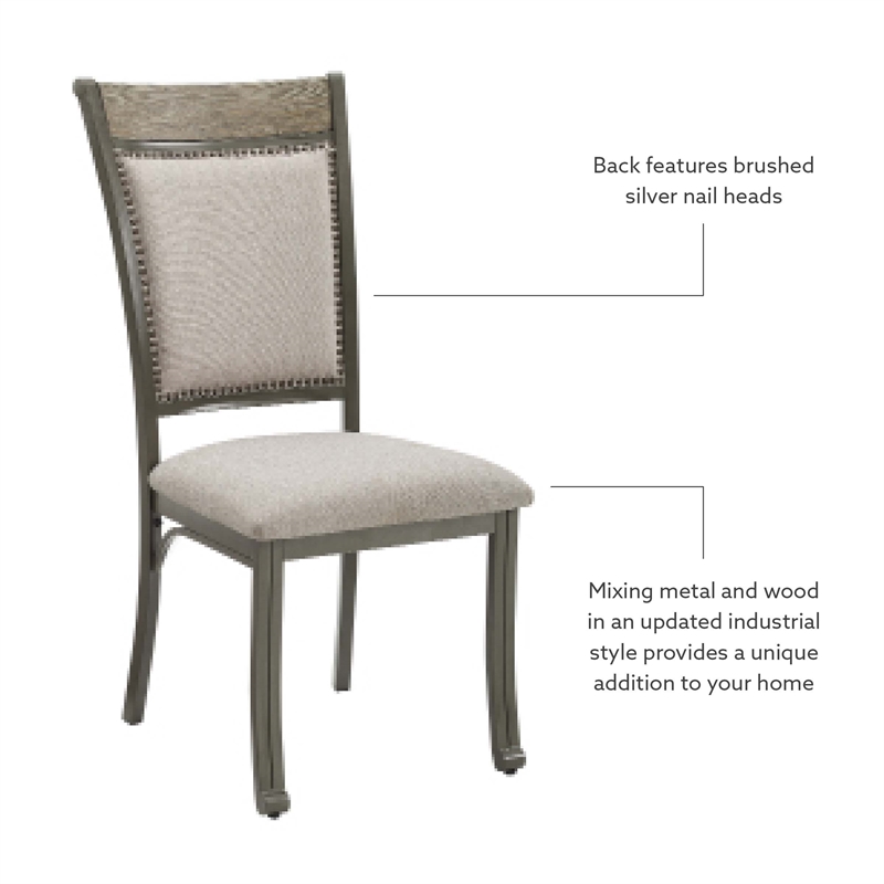 Pemberly Row Metal Upholstered Set of Two Dining Side Chairs in Pewter